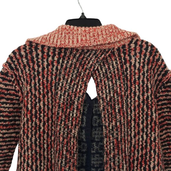 Free People Open Back Sweater Womens S Striped Snap Front Wool Blend Red Black - Picture 13 of 16